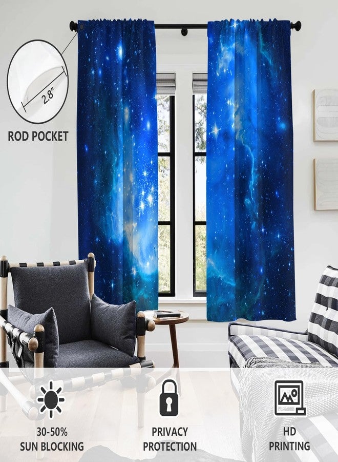AAtter Galaxy Window Curtain Blue Outer Space Star Kids Boys Men Celestial Cloud Universe Trippy Cool Anime Living Room Bedroom Rod Pocket Drapes Treatment Fabric 1 Pair Home Decor, 42" W x 63" L, Fun - Image 3